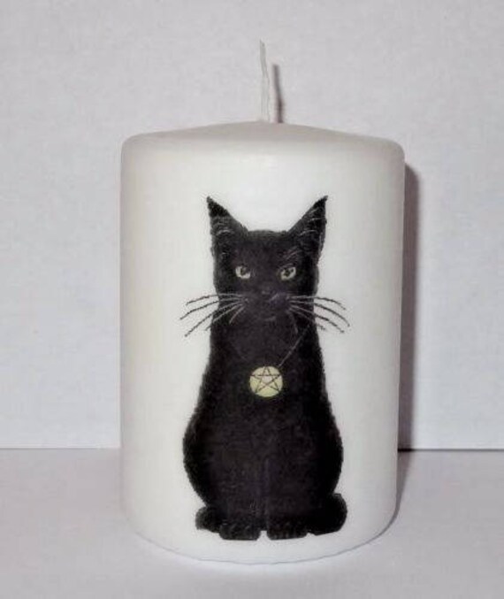 Black Cat Pillar Candle 10 cm high Hand crafted Gift