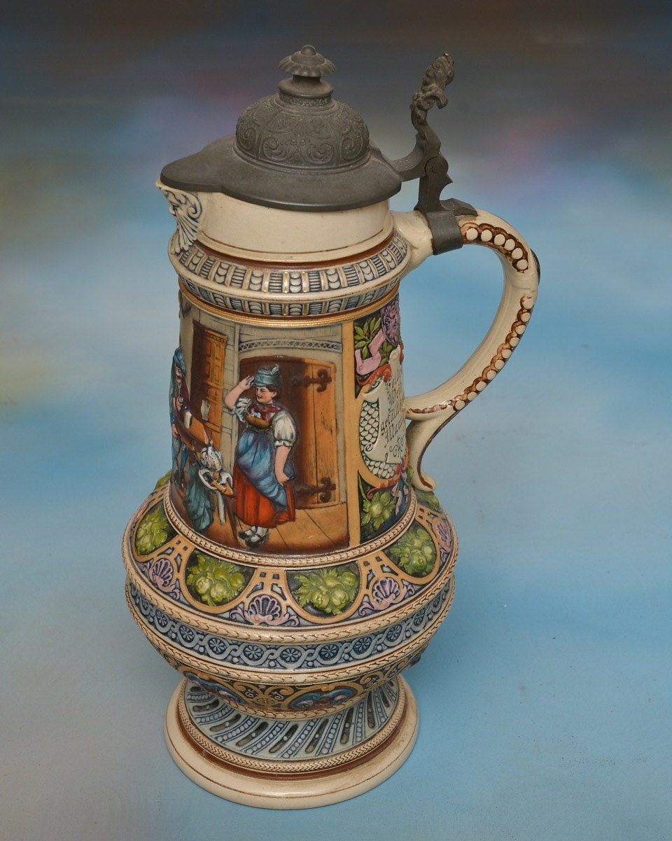 German Antique Beer Stein 16/1/2tall