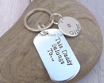 This Daddy Belongs To, Daddy Keyring, Daddy Keychain, Personalised Keyring, Dog Tag Keyring, Childrens Name, Gift For Him, Mens Present, Dad
