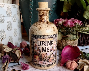 Alice in Wonderland Bottle. Drink Me Bottle. Glass Bottle. Mad Hatters Tea Party. Alice in Wonderland Decor. Drink Me. Bottle. Alice Bottle.