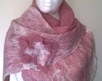wet felted scarf with brooch