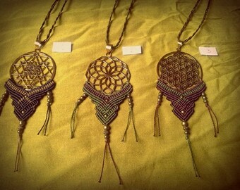 SALE! Necklace macrame mixed sacred geometry flower of life necklace