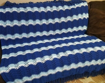 Afghan, Throw, Blanket, crocheted afghan, Crocheted Blanket, Blue and white, 55" X 72"