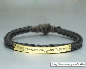 You Are My Person Bracelet, Memorial Signature Bracelet, Handwriting Bracelet, Grey's Anatomy Quote Engraved Bracelet, Brown Braided Cuff