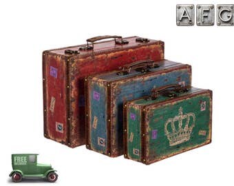 Holz- Lederkoffer Vintage 3er Set