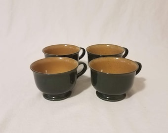Vintage Green & Yellow Teacups, Set of 4