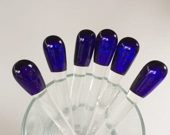 Set of six dichroic fused glass swizzle sticks