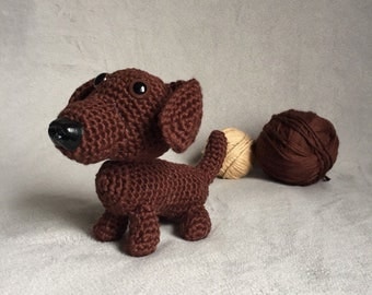 Miniature brown dachshund, crochet dachshund, amigurumi dog, brown dog, pet replica, made to order, doxie puppy, stuffed dog, tan dog,