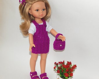 Сlothes dolls Set-knitted sundress, white T-shirt, knitted sandals, handbag. Paola Reina , Corolle Les Cheries 13 inch doll clothes,