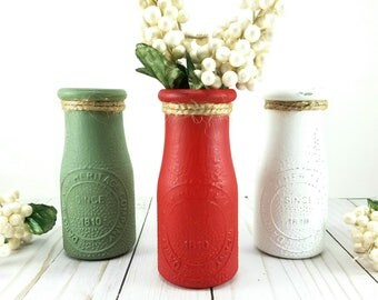 Christmas Mantel Decorations - Holiday Decor - Holiday Centerpiece - Christmas Decor - Christmas Home Decor - Holiday Gift - Milk Bottles