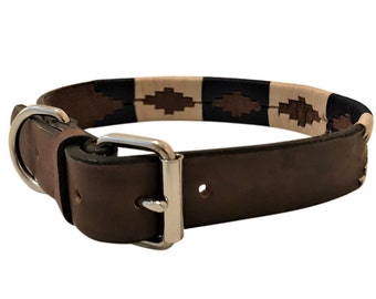 Hand Made Leather Embroidered Polo Dog Collar Medium / Large Buckle Argentina Argentinian Style