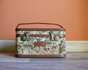 Stylite Tapestry Train Case, Gralnick & Sons Travel Makeup Carry Case, Overnight Case, Vintage Storage, Mid Century Luggage