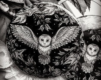 Owl Pocket Mirror, Owl Mirror, Stocking Filler, Owl Gift, Barn Owl Print, Decorated Mirror, Small Purse Mirror, Owl Gift, Bird Mirror