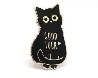 Cat enamel pin, Black cat pin, Good luck charm, Good luck cat, Lucky charm, Lucky charm pin, Good luck, Cat lady, Black cats, Cat lover