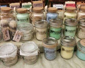 Bath salts and scrubs made to order. I have a wide variety of essential oils and fragrance oils. I can also make a variety of colors.