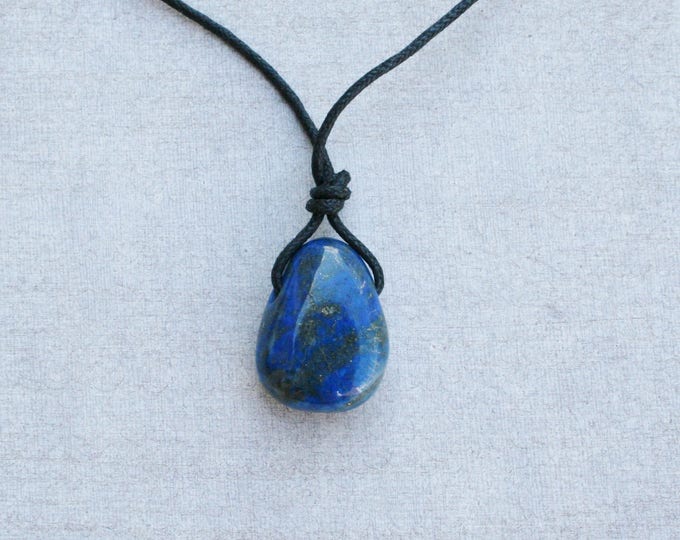 Cotton Waxed Choker Lapis Lazuli Necklace, double necklace, Choker Necklace, Lapis Lazuli Jewelry, Tumbled Lapis, Quality Lapis Drilled