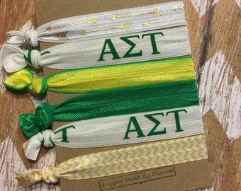 AST is the place to be!! Alpha Sigma Tau Set of 6 Elastics - Great gift for Bid Week! Go Green Go Gold