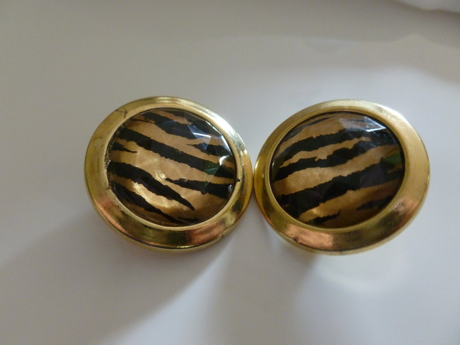 Two Large Vintage Animal Print Buttons Gold by MuskRoseVintage