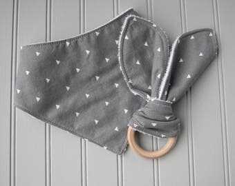 Gray Bandana Bib | Gender Neutral Baby | Wood Teething Ring | Minimalist Baby | Baby Gifts |