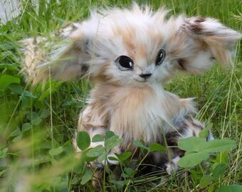 Leopard tropical chinchilla species of Stitch Kingdom, fantasy creature, posable animal, art doll, creature, other world animal, 9"