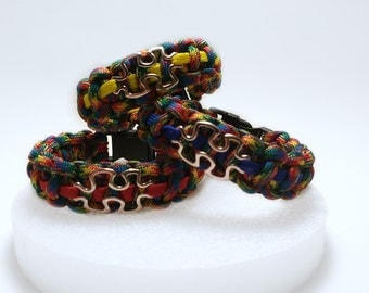 Multi-Colored Autism Awareness Paracord Bracelet Puzzle Charm Adjustable or Buckle Closure