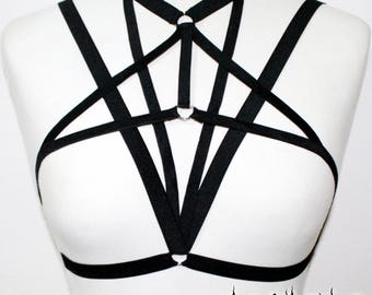 Chest body harness adjustable cage bra bondage burlesque goth fashion elastic fetish sexy gothic
