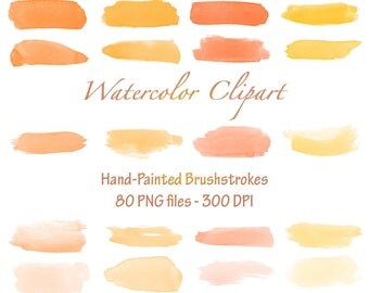 Watercolor Hand-Painted Brushstrokes ( Orange and Yellow ) - Watercolor Clipart - Brushstroke Clip art