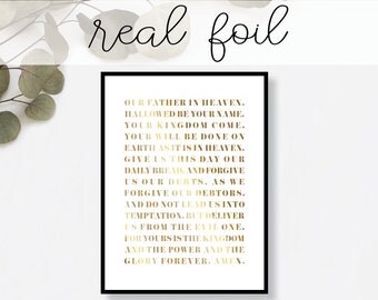 The Lord's Prayer Print // Real Gold Foil // Minimal // Gold Foil Art Print // Home Decor // Modern Office Print // Typography // Scripture