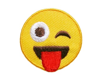 Smiley Smile Yellow Face Emoji Embroidered Applique Iron on Patch 3.5 cm. x 3.5 cm.