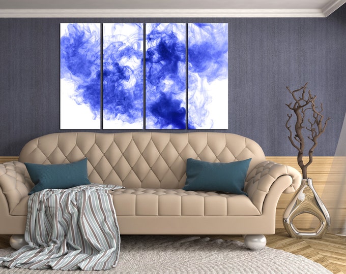 Blue smoke canvas wall art, smoke photography, smoke colored art, swirling smoke wall art, smoke fine art, smoke fantasy art, multipanel art