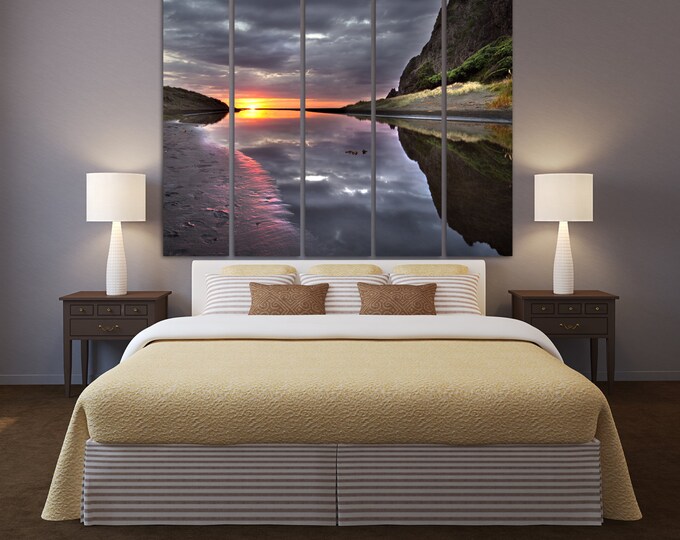 River bank sunset photography on canvas, shoreline wall art print, home decor water landscape nature photography, River wall art dekor