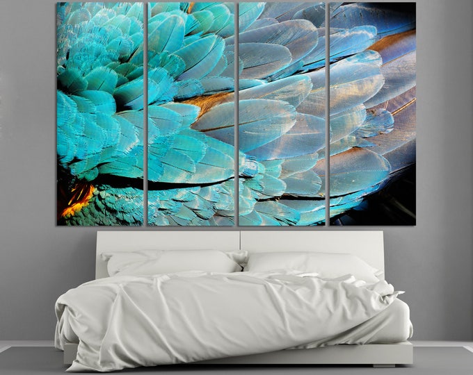 Colorful feathers wall art bedroom decor canvas print set of 3 or 5 panels, large colorful feathers wall art macro photography canvas poster