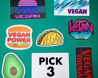 VEGAN STICKER DEAL - Pick 3 & Save - Vegan Die Cut Sticker Set - Badge Decal Bumper Sticker