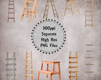Wooden Ladder Overlays, Separate Png Files with Transparent Backing, Instant Download.