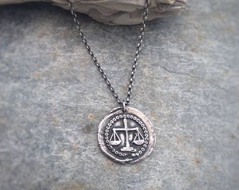Law And Order Wax Seal Necklace - Scales Of Justice Wax Seal - Scales Of Justice Necklace - Law And Order Gift