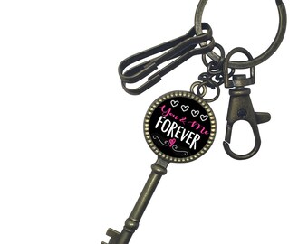 Gift Valentine Keychain you and me forever cabochon bronze antique vintage retro