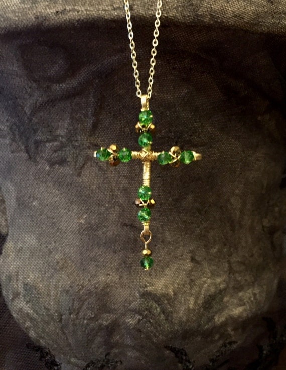 Emerald Green cross pendant wire cross wire by DivineCrossings