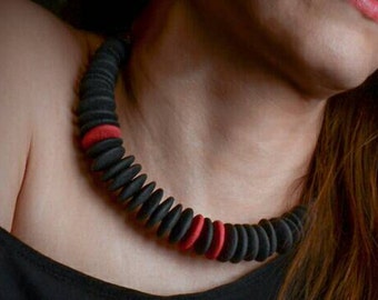 Black and red necklace Polymer clay jewelry Handmade Modern necklace Statement necklace Bib necklace Fimo necklace