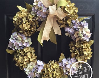 Hydrangea Wreath, Summer Wreath, Everyday Wreath, Wreath Street Floral, Grapevine Wreath, Front Door Wreath,Year Round Wreath, Spring Wreath