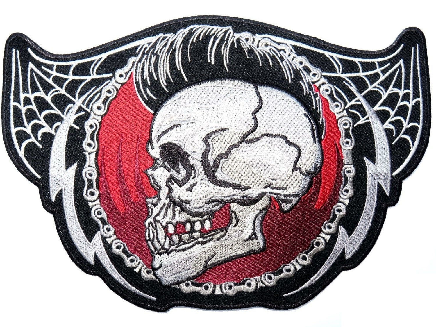 Rockabilly Biker Mohawk Web Skull Big XL Embroidered Back Patch 10 ...