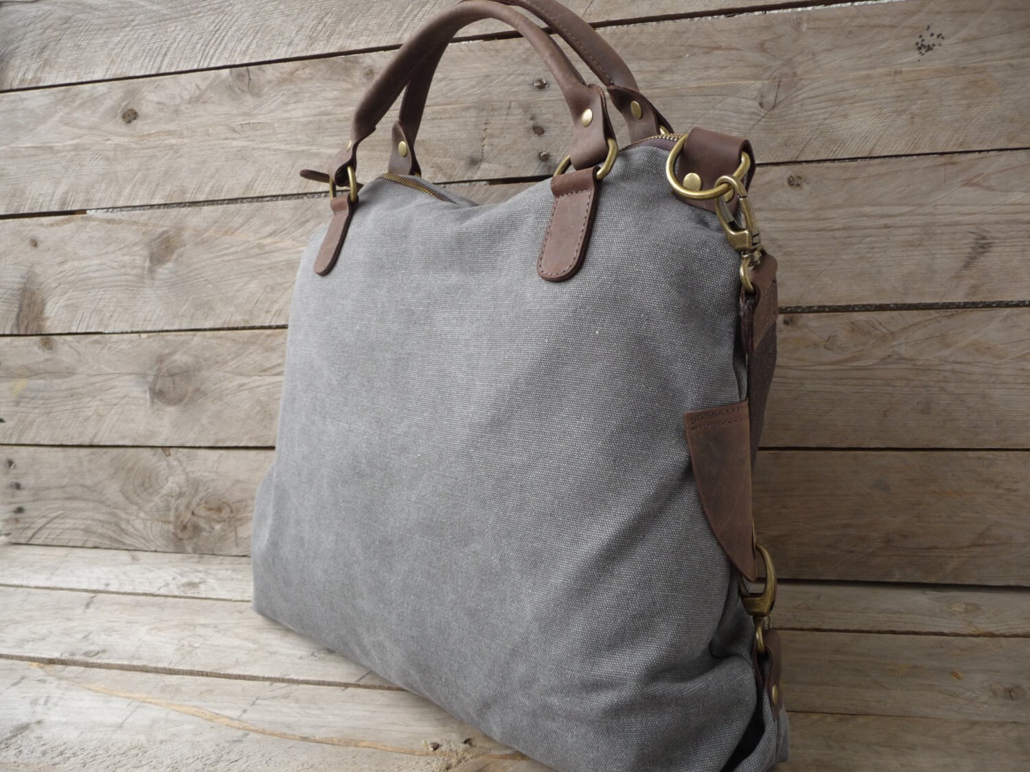 Canvas bag with genuine leather Italian style