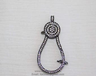 Large Gunmetal Black Plated Lobster Claw Clasp and Pave Jump ring 24 x 50 mm Connector bead chain necklace Cubic Zirconia Paved CZ Findings