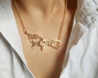 Map of world necklace, Earth Necklace,World Map Necklace, Global Necklace,Gold necklace, layered necklace,Map necklace, Gift,custom necklace