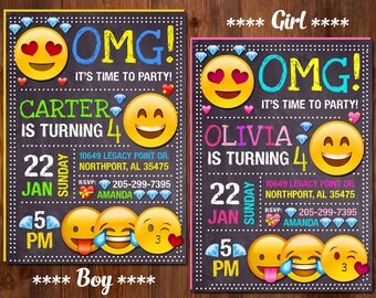 Emoji Invitation, Emoji Birthday Invitation, Emoji Party, Girl Emoji Invitation, Boy Emoji Birthday Invitation, Smile Invitation