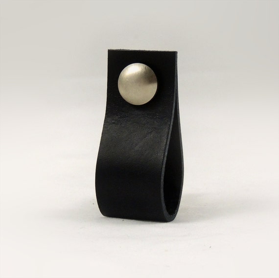 Leather pull, Matte Silver screwhead, Leather straps, Leather handle, Leather knob, knobs