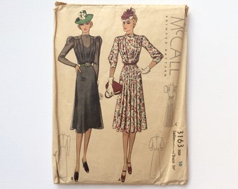 RARE B34 1930s Dress Sewing Pattern : McCall's 3163