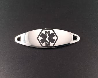 Stainless steel Medical Alert Interchangeable Connector Tag. Medical information laser engraving included in the price.