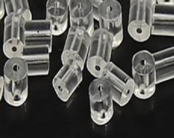 Good Quality Clear Soft Plastic Cylindrical Earring Backs / Stoppers Earnuts 3mm x 3.5mm - Various pack size