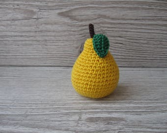 1 Pcs -crochet pear,crochet fruits, Crochet food, Play food, soft toys , Handmade toys, eco friendly , kitchen decoration