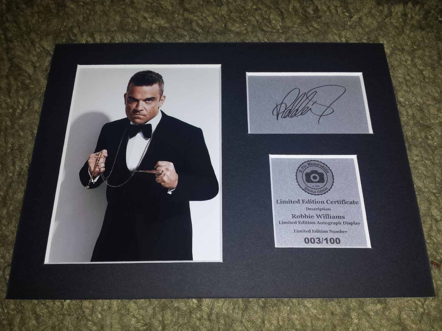 Robbie Williams Signed Autograph Display Fully Mounted And